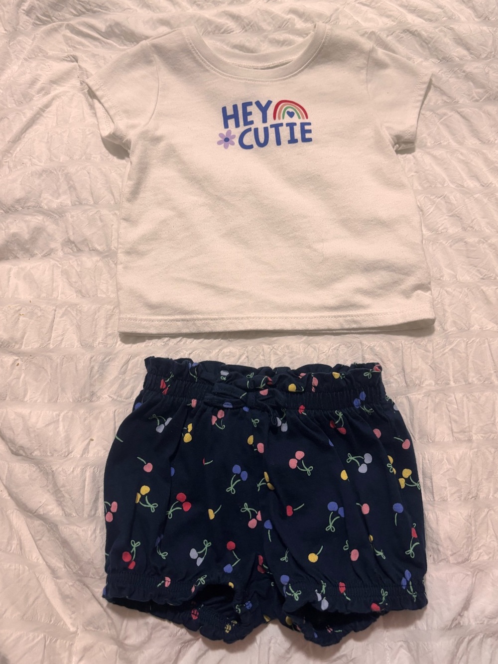 Baby Girl 2-Piece Hey Cutie Rainbow Top & Cherry Print Shorts